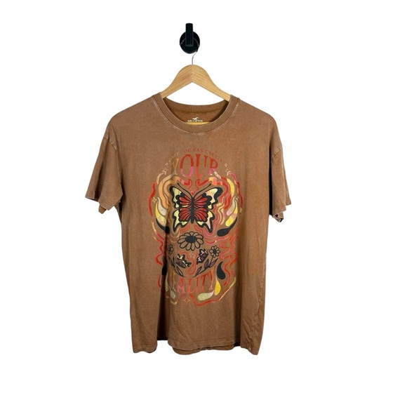 Hollister Women’s Oversized Graphic Butterfly Tee Brown/Red Multi Size S - Picture 1 of 6